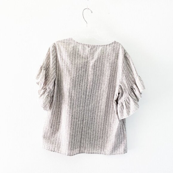 ⭐️ DREW Gray Stripe Flutter Linen Top Small Casual - Picture 6 of 6